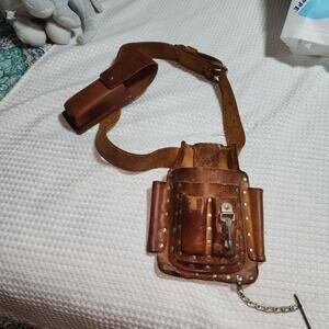 KLEIN TOOLS 100% GENUINE LEATHER ELECTRICIANS POUCH & FLUKE TOOL BELT COMBO
